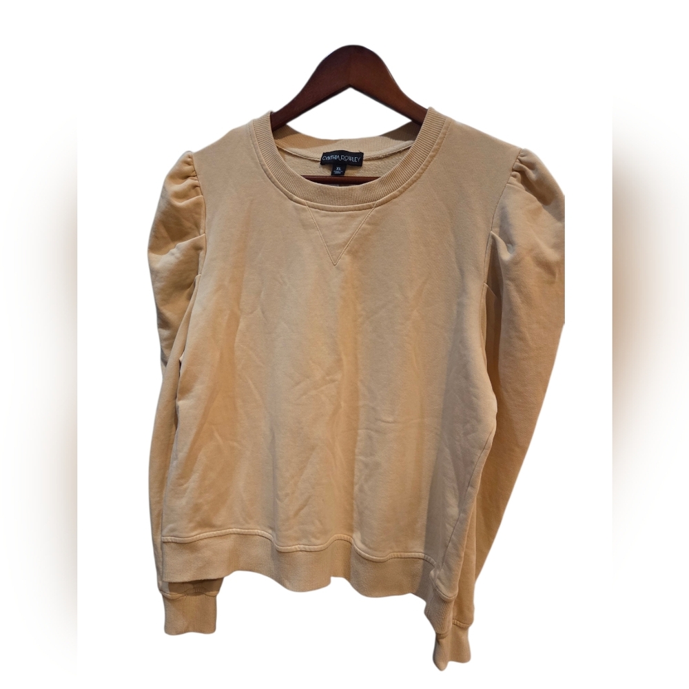 Cynthia Rowley - Beige Crewneck Top Sweater w/ Puff Shoulders - Picture 2 of 7